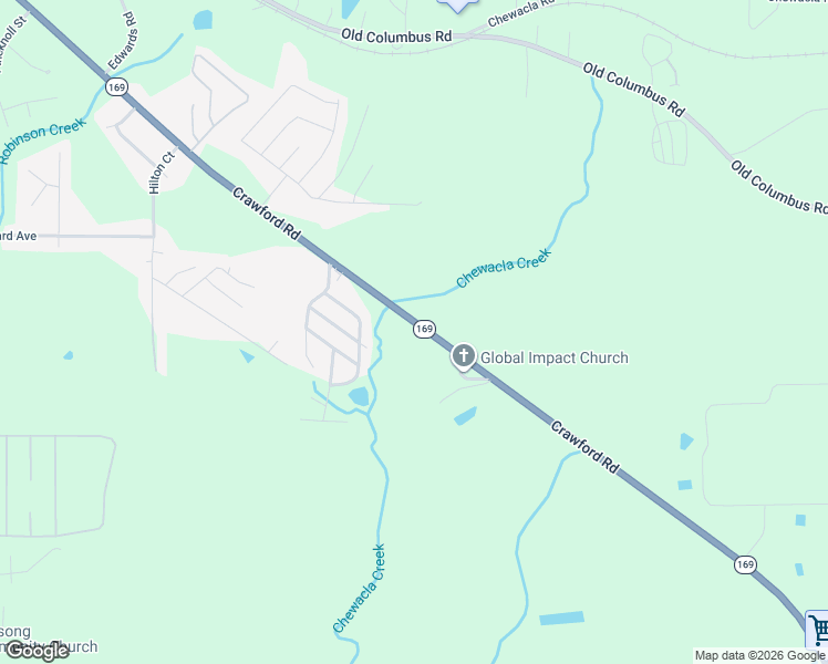 map of restaurants, bars, coffee shops, grocery stores, and more near 1107 Crawford Road in Opelika