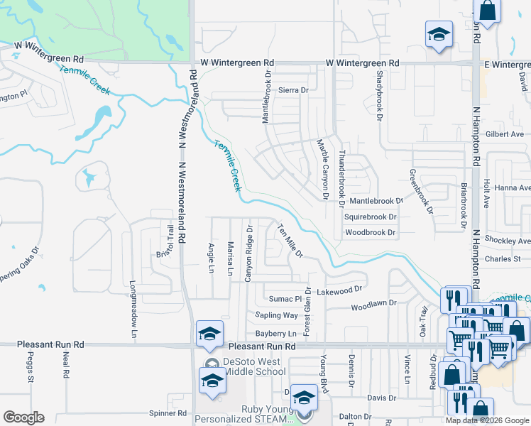 map of restaurants, bars, coffee shops, grocery stores, and more near 609 Ten Mile Drive in DeSoto