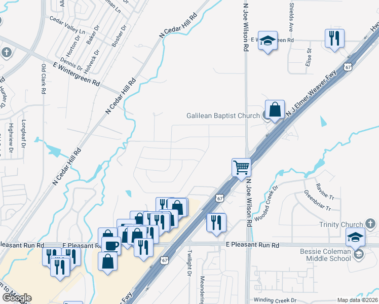 map of restaurants, bars, coffee shops, grocery stores, and more near 810 Hillside Drive in Cedar Hill