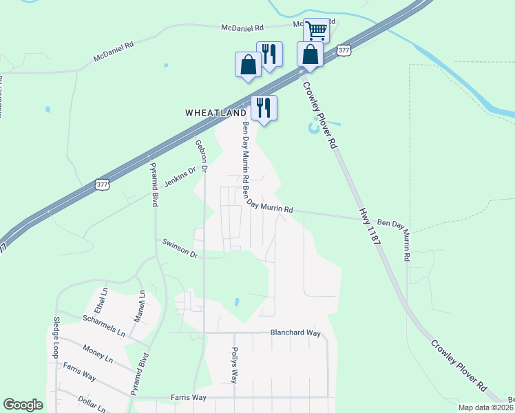 map of restaurants, bars, coffee shops, grocery stores, and more near 5138 Ben Day Murrin Road in Fort Worth