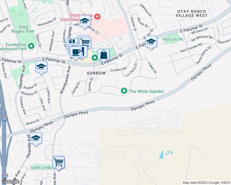 map of restaurants, bars, coffee shops, grocery stores, and more near 749 De La Toba Road in Chula Vista