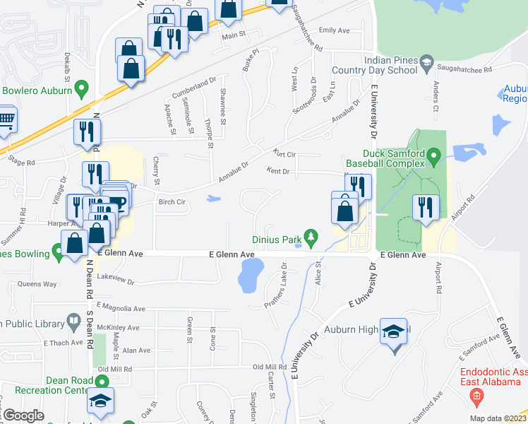 map of restaurants, bars, coffee shops, grocery stores, and more near 314 Hickorywoods Drive in Auburn