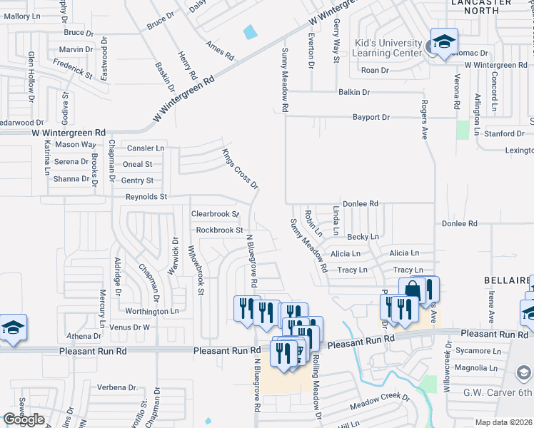 map of restaurants, bars, coffee shops, grocery stores, and more near 1561 Sunny Meadow Road in Lancaster