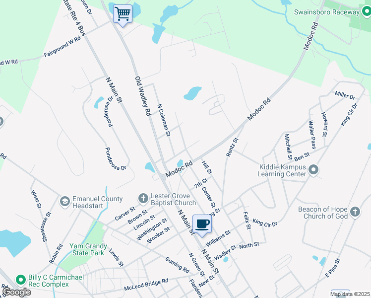map of restaurants, bars, coffee shops, grocery stores, and more near 629 Thompson Road in Swainsboro