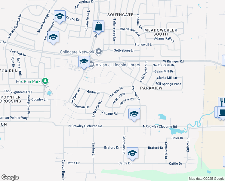 map of restaurants, bars, coffee shops, grocery stores, and more near 9124 Curacao Drive in Fort Worth