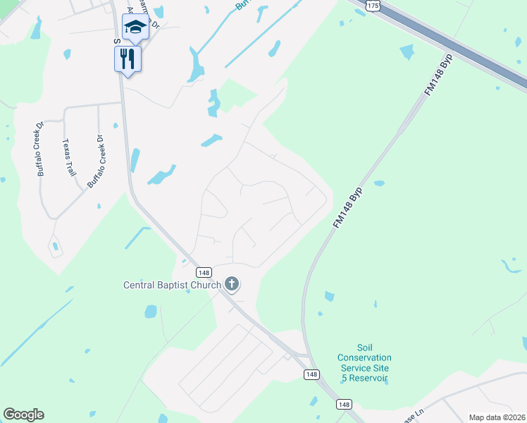 map of restaurants, bars, coffee shops, grocery stores, and more near 304 Saint Andrews Court in Crandall
