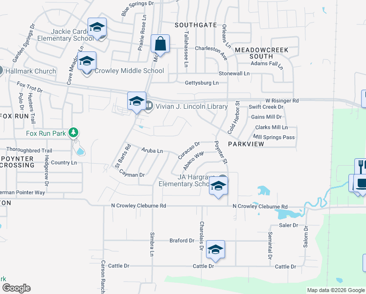 map of restaurants, bars, coffee shops, grocery stores, and more near 9124 Curacao Drive in Fort Worth