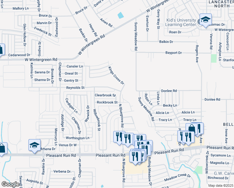 map of restaurants, bars, coffee shops, grocery stores, and more near 1415 Clearbrook Street in Lancaster
