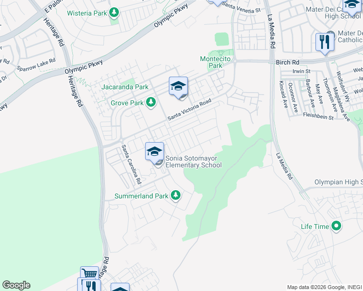 map of restaurants, bars, coffee shops, grocery stores, and more near 1771 Santa Ivy Avenue in Chula Vista