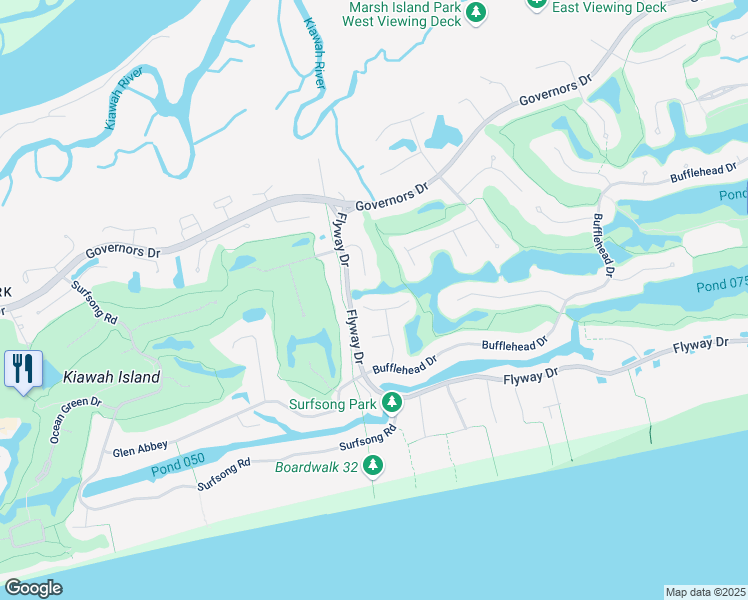 map of restaurants, bars, coffee shops, grocery stores, and more near 141 Hooded Merganser Court in Kiawah Island