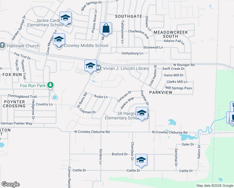 map of restaurants, bars, coffee shops, grocery stores, and more near 9124 Curacao Drive in Fort Worth