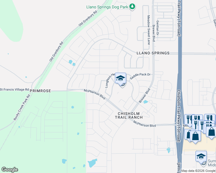 map of restaurants, bars, coffee shops, grocery stores, and more near 6536 Longhorn Herd Lane in Fort Worth