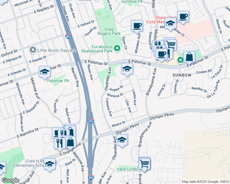 map of restaurants, bars, coffee shops, grocery stores, and more near 532-536 Azalea Street in Chula Vista