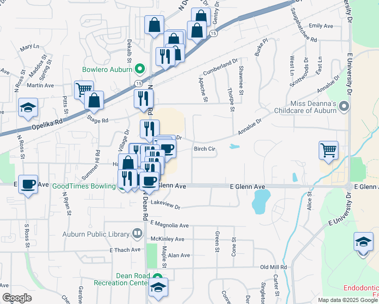 map of restaurants, bars, coffee shops, grocery stores, and more near 994 Birch Court in Auburn
