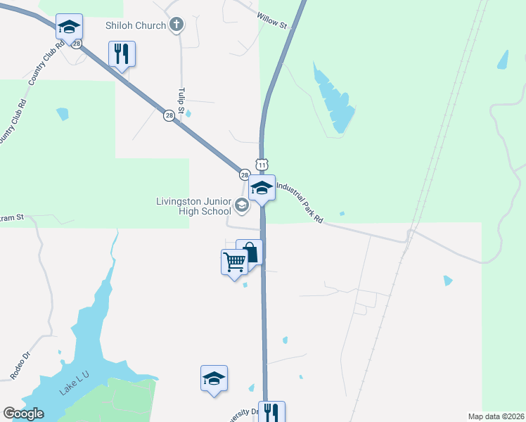 map of restaurants, bars, coffee shops, grocery stores, and more near 1351 North Washington Street in Livingston