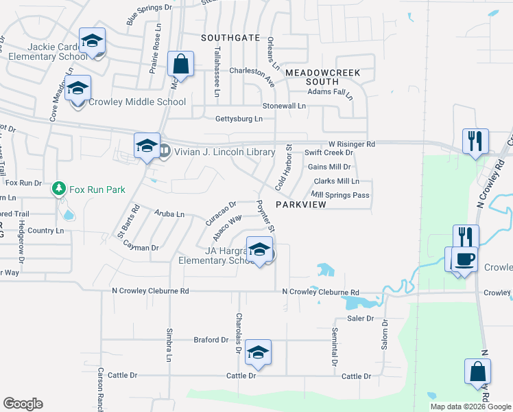 map of restaurants, bars, coffee shops, grocery stores, and more near 9001 Curacao Drive in Fort Worth