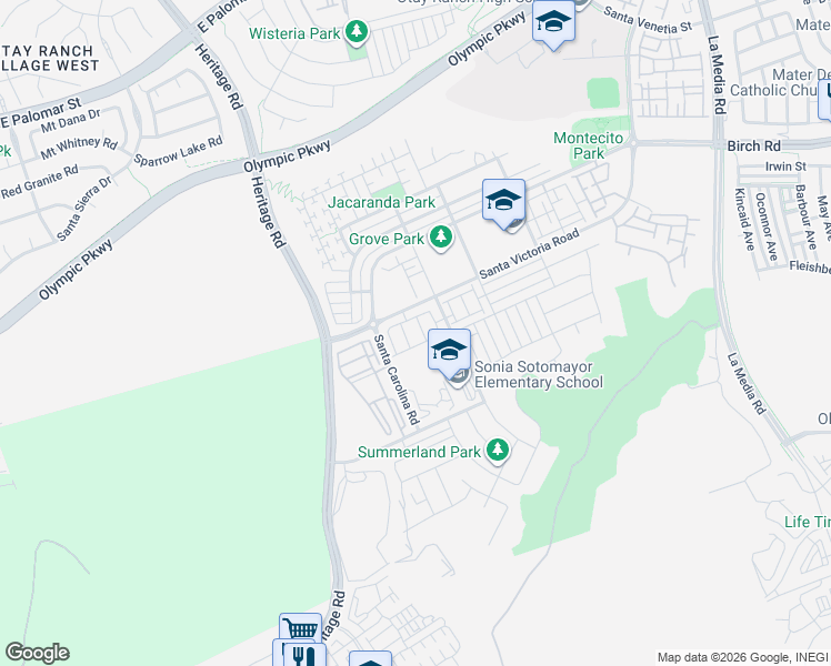 map of restaurants, bars, coffee shops, grocery stores, and more near 1278 Santa Victoria Road in Chula Vista
