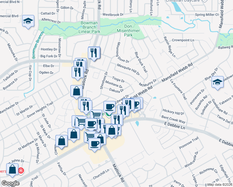 map of restaurants, bars, coffee shops, grocery stores, and more near 328 Dakota Drive in Arlington