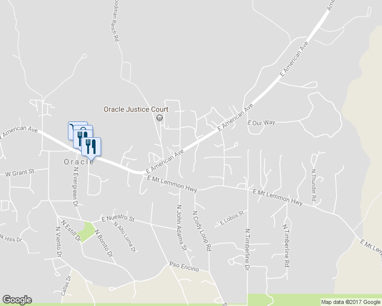 map of restaurants, bars, coffee shops, grocery stores, and more near 1160 North Jefferson Drive in Oracle