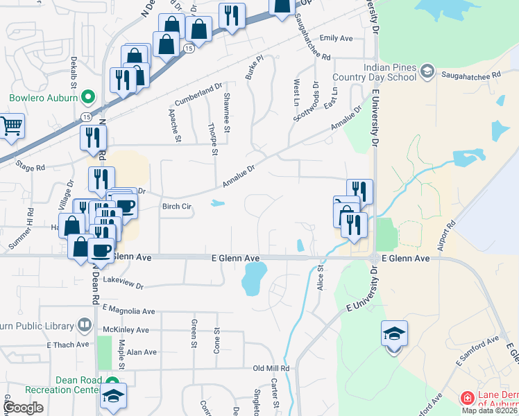 map of restaurants, bars, coffee shops, grocery stores, and more near 313 Hickorywoods Drive in Auburn