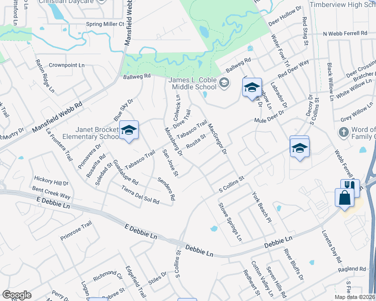 map of restaurants, bars, coffee shops, grocery stores, and more near 1006 Rosita Street in Arlington