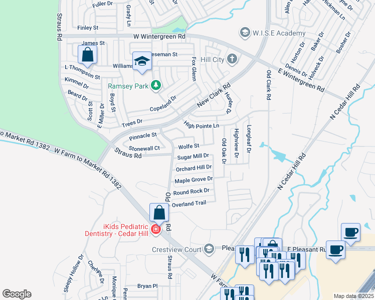 map of restaurants, bars, coffee shops, grocery stores, and more near 408 Wolfe Street in Cedar Hill
