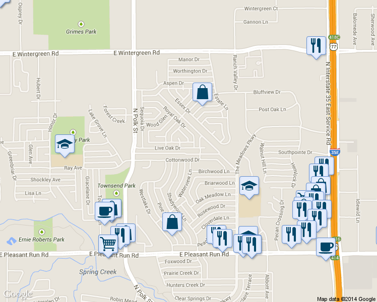 map of restaurants, bars, coffee shops, grocery stores, and more near 934 Live Oak Drive in DeSoto