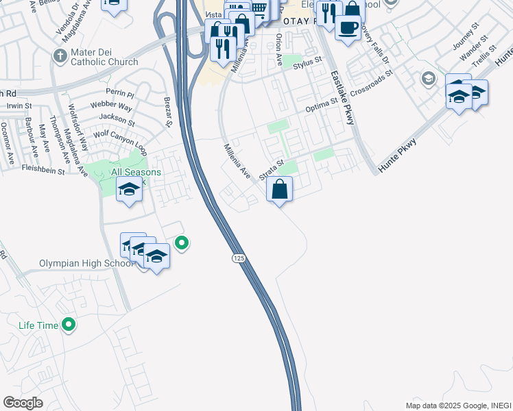 map of restaurants, bars, coffee shops, grocery stores, and more near 1912 Millenia Avenue in Chula Vista