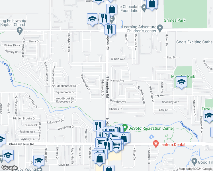 map of restaurants, bars, coffee shops, grocery stores, and more near North Hampton Road in DeSoto