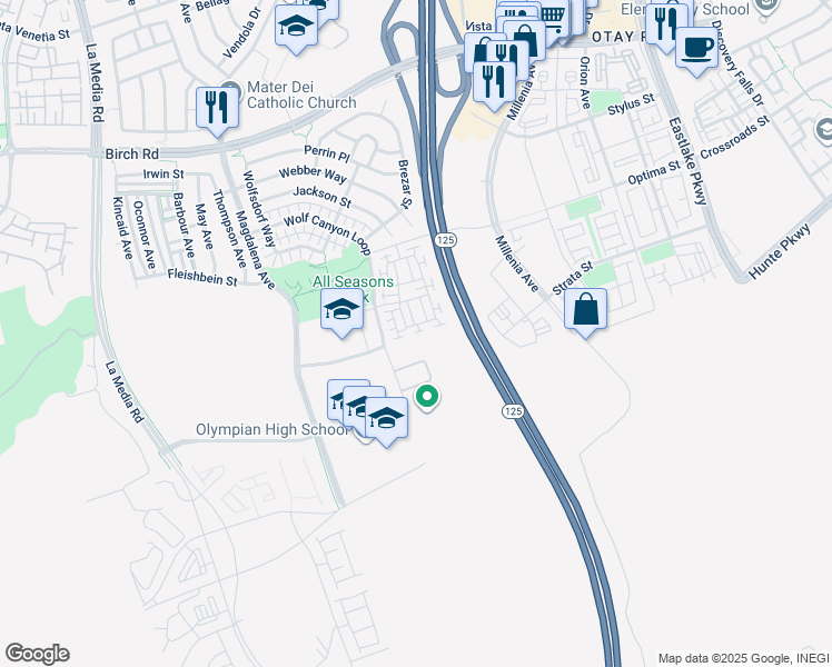 map of restaurants, bars, coffee shops, grocery stores, and more near 1876 Champagne Court in Chula Vista