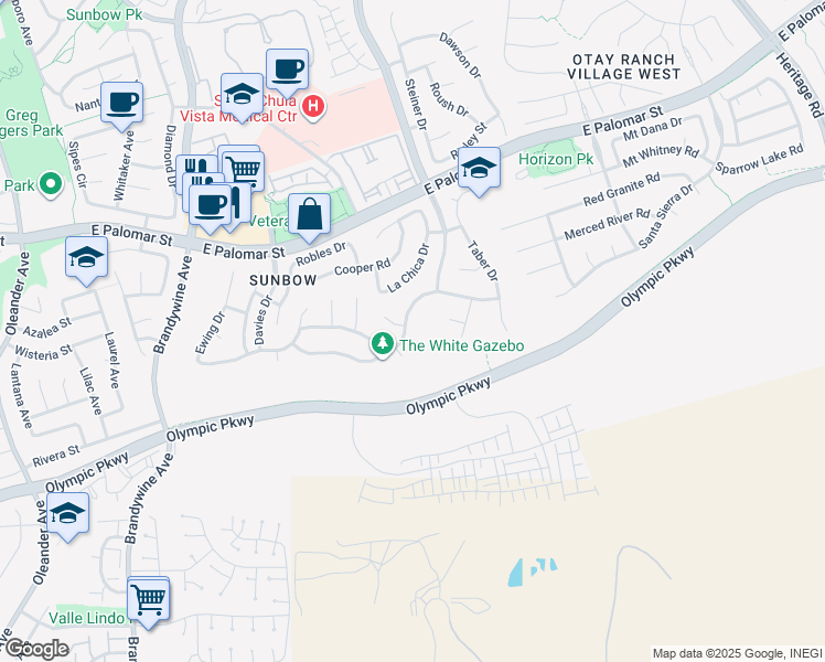 map of restaurants, bars, coffee shops, grocery stores, and more near 784 De La Toba Road in Chula Vista