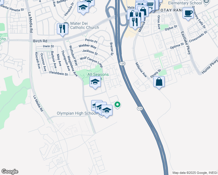 map of restaurants, bars, coffee shops, grocery stores, and more near 1828 Olive Green Street in Chula Vista