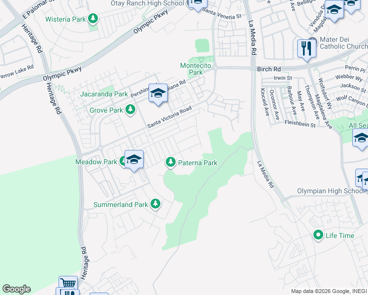 map of restaurants, bars, coffee shops, grocery stores, and more near 1417 Stearns Wharf Road in Chula Vista