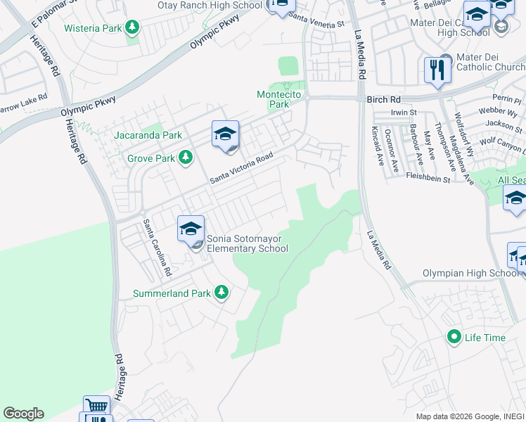 map of restaurants, bars, coffee shops, grocery stores, and more near 1417 Stearns Wharf Road in Chula Vista