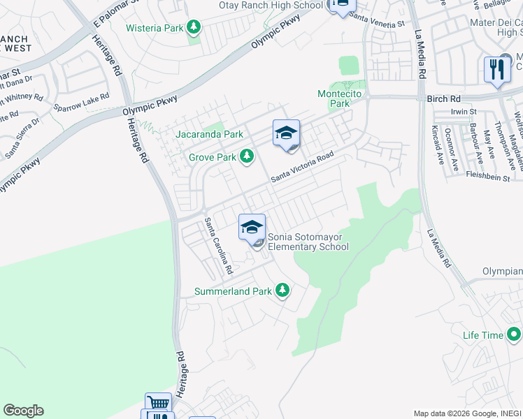 map of restaurants, bars, coffee shops, grocery stores, and more near 1319 Keck Road in Chula Vista