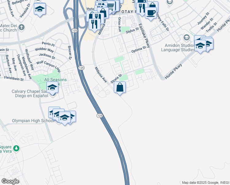 map of restaurants, bars, coffee shops, grocery stores, and more near 1715 Millenia Avenue in Chula Vista