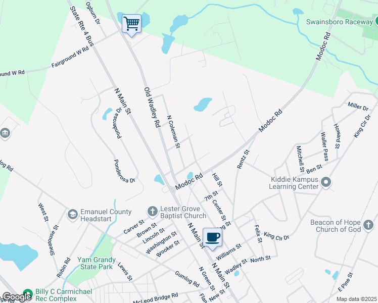 map of restaurants, bars, coffee shops, grocery stores, and more near 617-629 Thompson Road in Swainsboro