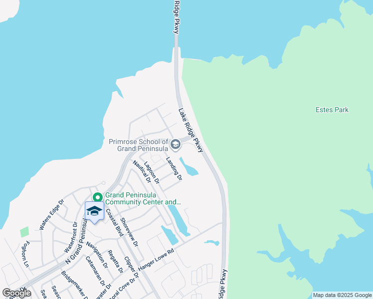 map of restaurants, bars, coffee shops, grocery stores, and more near 2424 North Grand Peninsula Drive in Grand Prairie