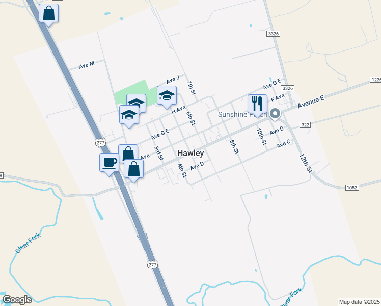 map of restaurants, bars, coffee shops, grocery stores, and more near in Hawley