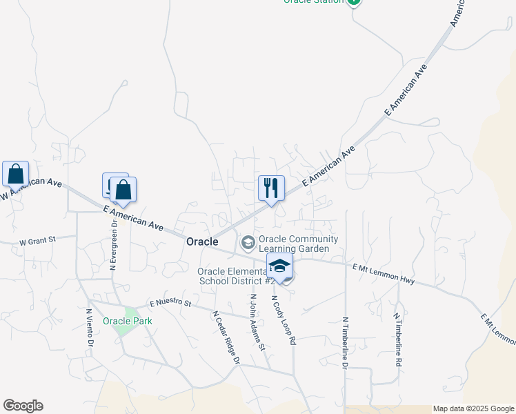 map of restaurants, bars, coffee shops, grocery stores, and more near 1160 North Jefferson Drive in Oracle