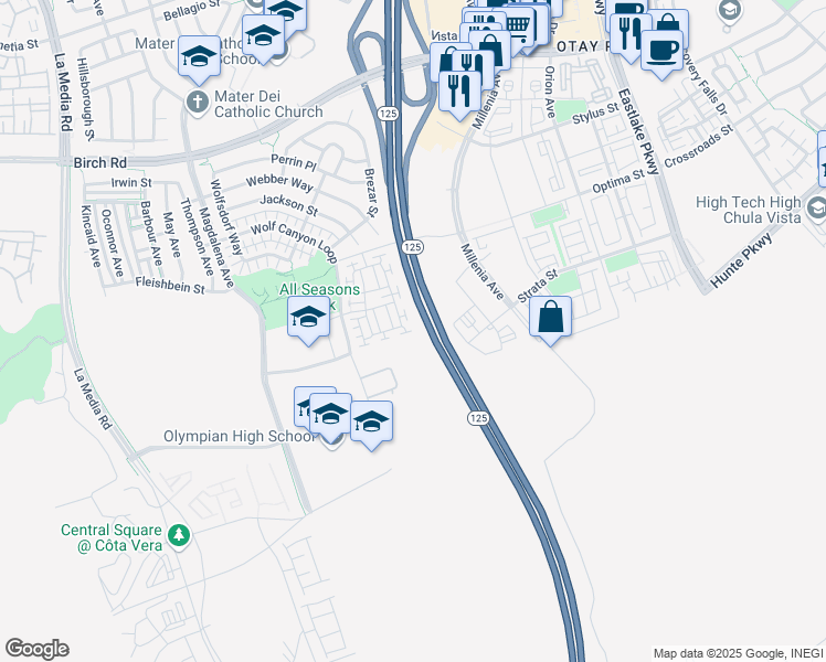 map of restaurants, bars, coffee shops, grocery stores, and more near 1823 Peach Court in Chula Vista