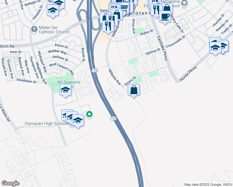 map of restaurants, bars, coffee shops, grocery stores, and more near 1912 Millenia Avenue in Chula Vista