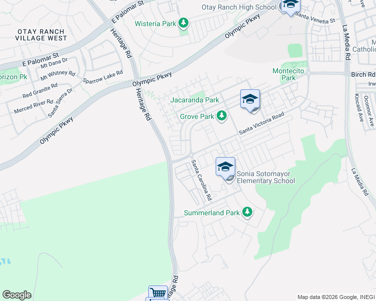 map of restaurants, bars, coffee shops, grocery stores, and more near 1709 Santa Carolina Road in Chula Vista