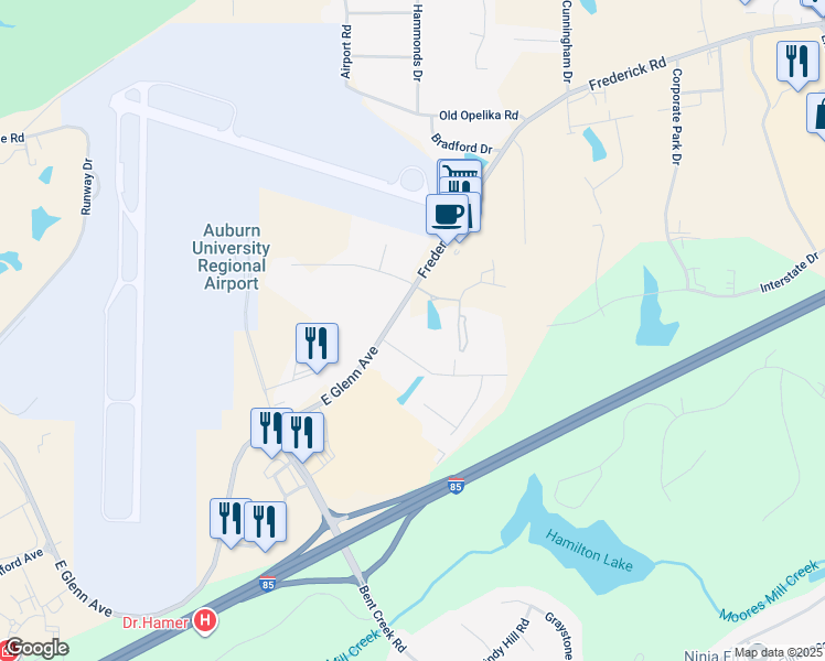 map of restaurants, bars, coffee shops, grocery stores, and more near 2551 Rd in Auburn