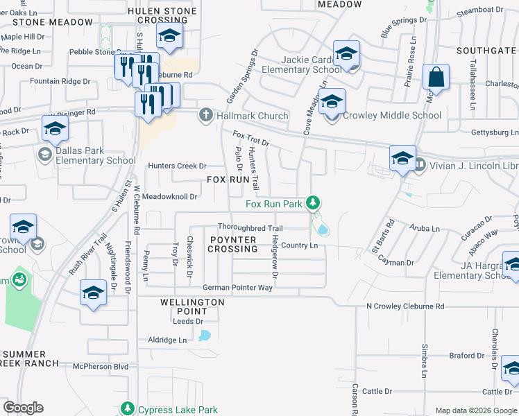 map of restaurants, bars, coffee shops, grocery stores, and more near 3952 Golden Horn Lane in Fort Worth