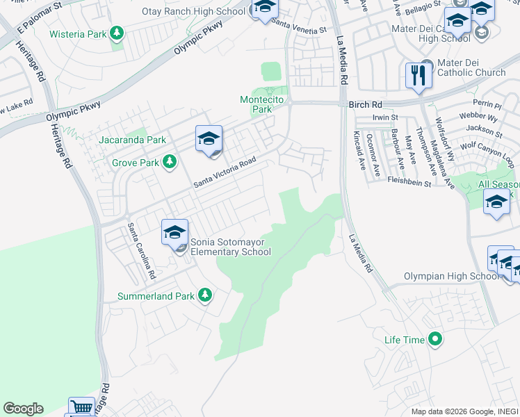 map of restaurants, bars, coffee shops, grocery stores, and more near 1435 Stearns Wharf Road in Chula Vista