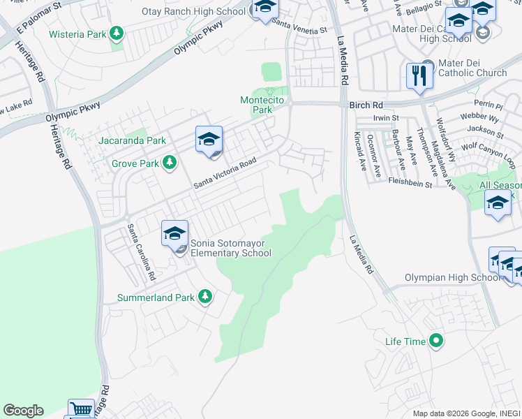 map of restaurants, bars, coffee shops, grocery stores, and more near 1435 Stearns Wharf Road in Chula Vista