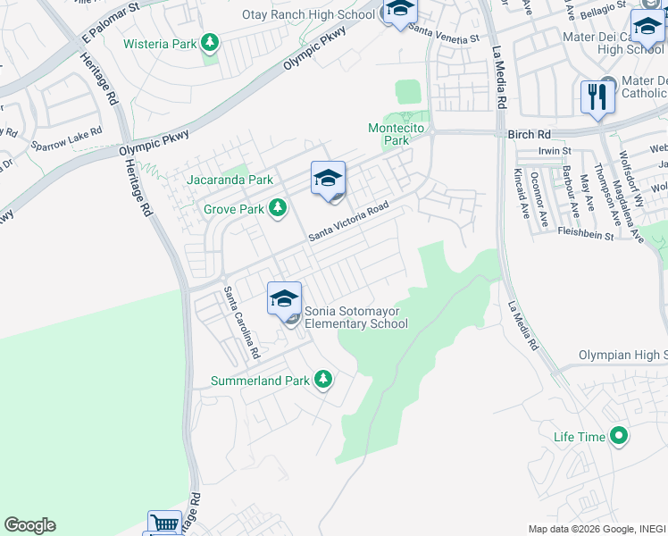 map of restaurants, bars, coffee shops, grocery stores, and more near 1771 Santa Ivy Avenue in Chula Vista