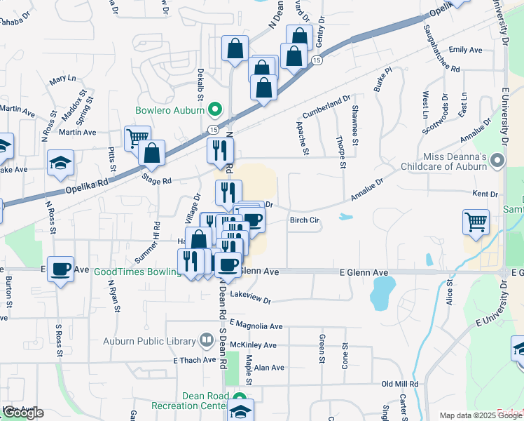 map of restaurants, bars, coffee shops, grocery stores, and more near 959 Birch Court in Auburn