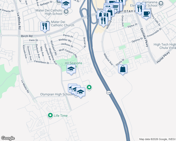 map of restaurants, bars, coffee shops, grocery stores, and more near 1828 Cyan Lane in Chula Vista